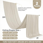 2 Panels 5ft(W) x 20ft(L) Beige Ceiling Drapes for Wedding Parties - Image 3