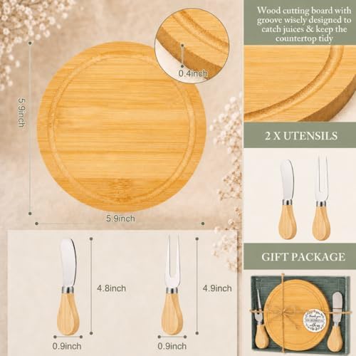 Maxcheck 18 Sets Baby Shower Prizes Cheese Board Bamboo with Knife Fork - Image 2