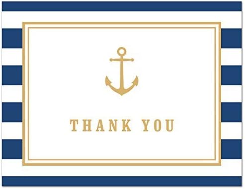 MyExpression.com 50 Cnt Navy Stripes Gold Anchor Nautical Baby Shower Thank You Cards - Image 3