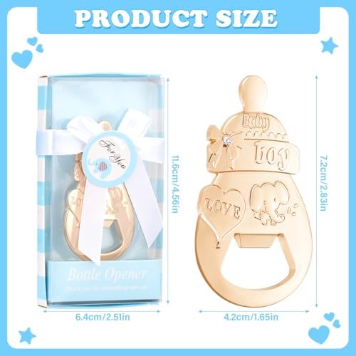 24 Packs Blue Baby Shower Bottle Opener Favors for Guests - Baby Bottle Design Baby Boy Return Gifts, Wedding Favors, Party Decorations - Image 3