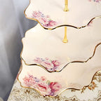 fanquare 3-Tier Royal Vintage Floral Cupcake Stand with Gold Trim - Image 5