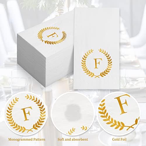 200 Pack Monogrammed Disposable Napkins Gold Foil Letter F Guest Napkins Initial Disposable Hand Paper Towels for Wedding Engagement Baby Shower Party Home Kitchen Bathroom Dinner Decorative Towels - Image 4