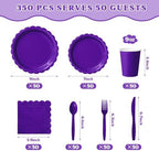 Vyntra 350 Pcs Purple Paper Plates and Napkins Party Supplies - Image 2