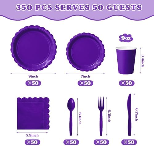 Vyntra 350 Pcs Purple Paper Plates and Napkins Party Supplies - Image 2