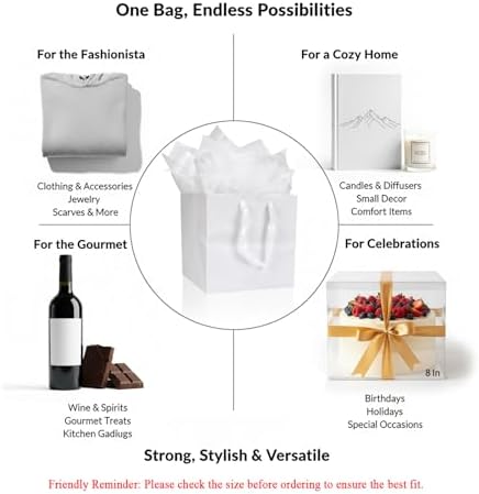 Aosric White Square Gift Bags with Tissue Paper, 24 Pack 10x10x10 In - Image 3