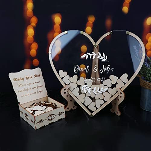 Wedding Guest Book Alternative,with Box and Small Hearts,Personalized Heart Drop Guest Sign for Rustic Wedding Decorations,Anniversary and Birthday(style12, Heart) - Image 6
