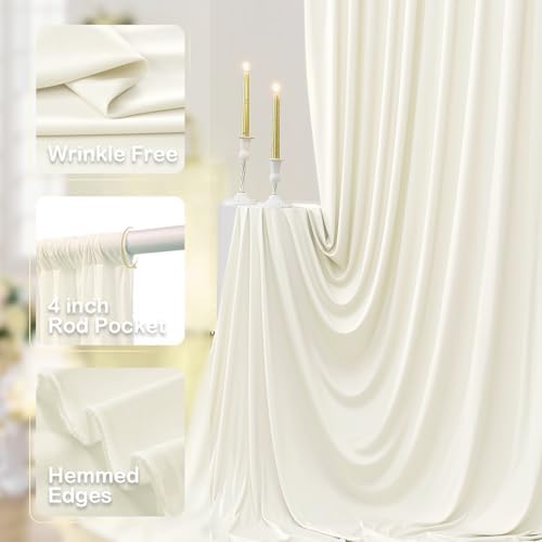 50ft x 12ft Wrinkle Free Ivory Backdrop Curtains for Parties, 10 Panels Silky 12FT Long Photo Backdrop Drapes Back Drop Cloth for Wedding Birthday Photography Background Decor - Image 2