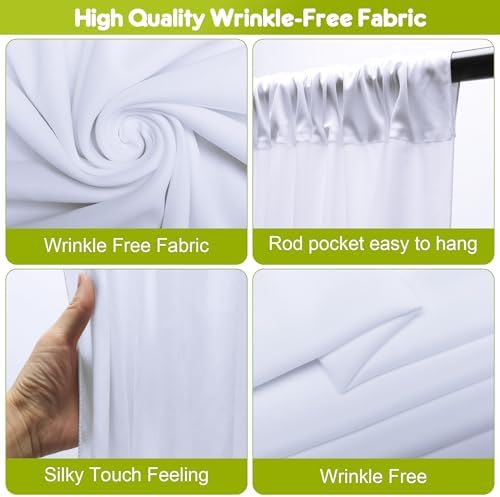 Wokceer White Backdrop Curtain for Parties Backdrop Drapes, 3Pack 10x10FT - Image 3