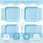 Vyntra 350 Pcs Light Blue Square Paper Plates and Napkins Set, Serves 50 - Image 4
