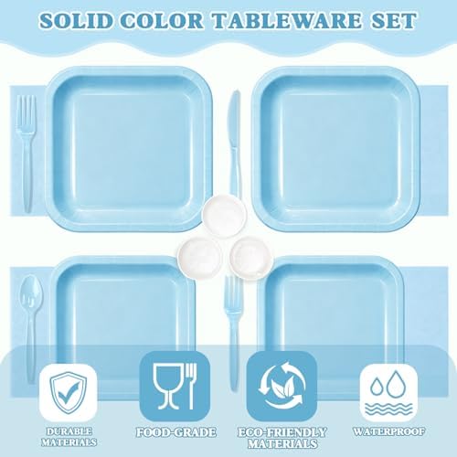 Vyntra 350 Pcs Light Blue Square Paper Plates and Napkins Set, Serves 50 - Image 4