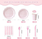 Vyntra 350-Pc Pink Gingham Paper Plates and Napkins Party Supplies - Image 4