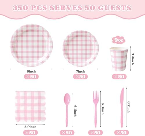 Vyntra 350-Pc Pink Gingham Paper Plates and Napkins Party Supplies - Image 4