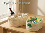 Set of 2 Paper Rope Scalloped Baskets, Small Baskets for Gifts, Beige - Image 5