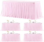 4 Pack Pink Table Cloth for 8 Foot Rectangle Tables, Pink Stretch Fitted Tulle Table Covers Skirt, Rectangular Ruffle Tutu Tablecloth Wedding Banquet Baby Shower Cake Tablecloths Decorations by Tao-GePartyDecorations