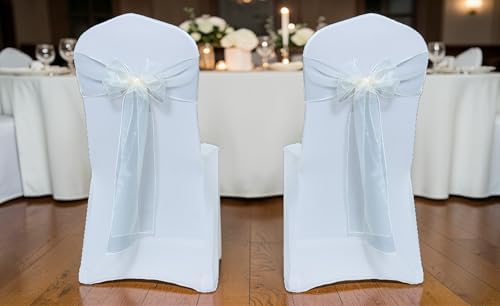 MDS Pack of 100 Organza Chair Sashes for Wedding & Event Décor – Ivory - Image 2