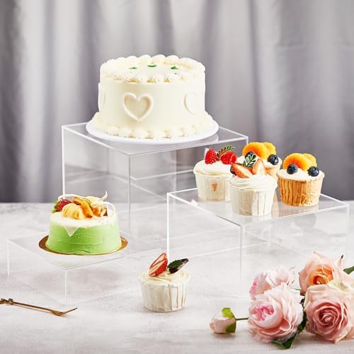 Leinuosen 7 Pcs Large Acrylic Buffet Risers, 6-12" Square, Clear - Image 3