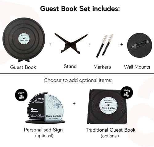 Custom Vinyl Record Guest Book – Vintage Round Wooden Wedding Guestbook Alternative Sign for Reception, Bridal Shower, Birthdays, Welcome Wedding Sign, Handcrafted Vinyl Record Decor for Couple gift - Image 3