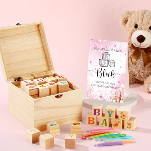 Marsui 136 Pcs Baby Shower Blocks to Decorate Game Kit, Pink Bear - Image 5