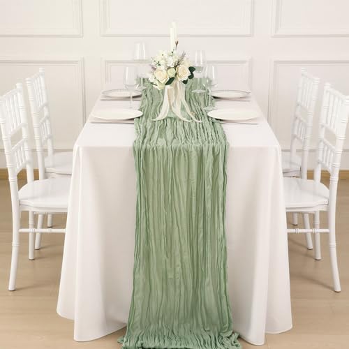20 Pack Sage Green Cheesecloth Table Runner 120 Inch Boho Wedding Decor - Image 4