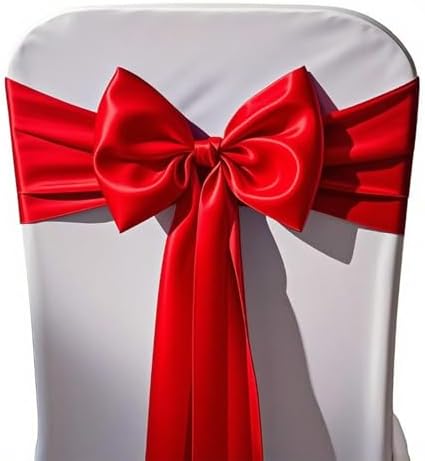 Pack of 50 Wedding Satin Chair Sashes Red Bows 7x108inch Ribbon Fabric Bands for Banquet Party Hotel Restaurant Ceremony Event Chairs Knots Ties Decorations - Red, 50PCS by WENSINL