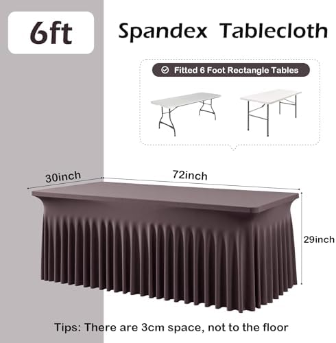 NSSONBEN 2 pk Brown Spandex Tablecloth for 6 Foot Rectangle Tables,Wrinkle Free Fitted Spandex Table Covers 6ft Coffe Stretch Table Cloths with Ruffle Skirt for Parties Weddings Banquet Baby Shower - Image 5