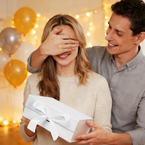 Aimyoo 5 Pack Large White Gift Box with Ribbon, 11.5x8.6x4.1 inch Groomsman Proposal Box for Presents with Magnetic Closure Lids, Rectangle Collapsible Luxury Box for Wedding, Christmas, Birthday - Image 6