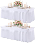 2 Pack White Spandex Tablecloth for 6FT Rectangle Tables, Fitted Stretch Table Cover with Skirt, Wrinkle Free Washable Elastic Table Cloth for 6 Foot Folding Table, Wedding Banquet Baby Shower by Gogoparti