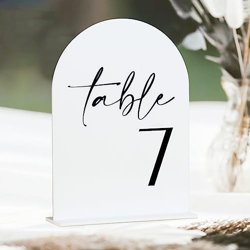 White Arch Acrylic Table Numbers with Stands 1-25, 5x7" White Arched Acrylic Sign and Base, Arch Table Numbers for Centerpiece Wedding Reception - Image 3