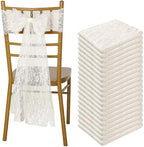 VitalCozy 50 Pack Ivory White Lace Chair Sashes with Bows Wedding Decor by VitalCozy