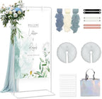 Wedding Welcome Sign Stand, Adjustable White Welcome to our Wedding Sign Holder Metal Easel with Design Bundle, Leather Hanging Straps, Water Bag and Ribbon, Party Poster Display by Wokuaile