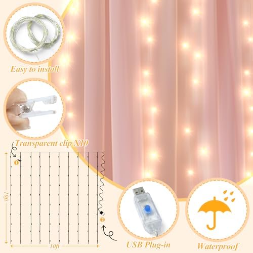 Ledido 10×10ft Pink Tulle Backdrop Curtain with Light(6 Panels 5×10ft) - Image 3