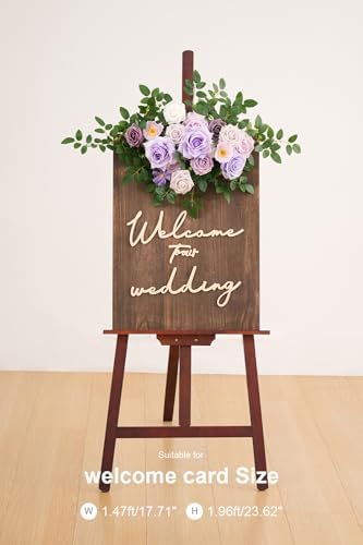 2pcs Purple Deluxe Welcome Sign Artificial Flowers Wedding Backdrop Garland Hanging Floral Arrangements for Ceremony Reception Entryway Board Sweetheart Table - Image 4