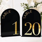 Black Arch Wedding Table Numbers 1-20, Gold Numbers and Stands by JINMURY