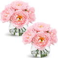 Zeyune 2 Pack Pink Peonies Faux Flowers in Vase, Silk with Faux Water by Zeyune
