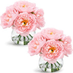 Zeyune 2 Pack Pink Peonies Faux Flowers in Vase, Silk with Faux Water by Zeyune