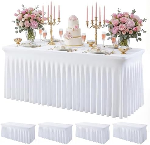 4Pack White Spandex Tablecloth for 6FT Rectangle Table,Table Skirt by Baoszty