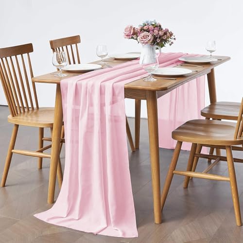 Pufogu 10 Pack 10Ft Light Pink Chiffon Table Runner Sheer 29x120 Inch - Image 4