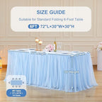 Wish Care 2 Pack Baby Blue Tulle Table Cloth for 6 Foot Rectangle Tables Wrinkle Free Stretch 6ft Light Blue Tablecloths Tutu Skirt Ruffle Fitted Table Cover for Birthday Baby Shower Party Tablecloth - Image 5