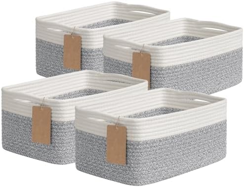 Goodpick 4 Pack Storage Baskets for Organizing Shelves, Gray & White by Goodpick