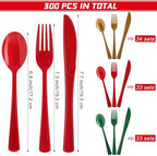 Kochorie 300 Pieces Christmas Plastic Silverware Heavy Duty Plastic Cutlery Set Heavyweight Disposable Flatware Includes Christmas Spoons Knives Forks for Christmas New Year Party - Image 2