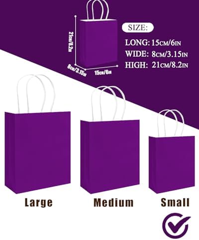 qiqee 100Pcs Paper Gift Bag with Handles Lotus Purple Party Favor Bags Multiple Uses (8.3"x3"x6", Small Size) - Image 4