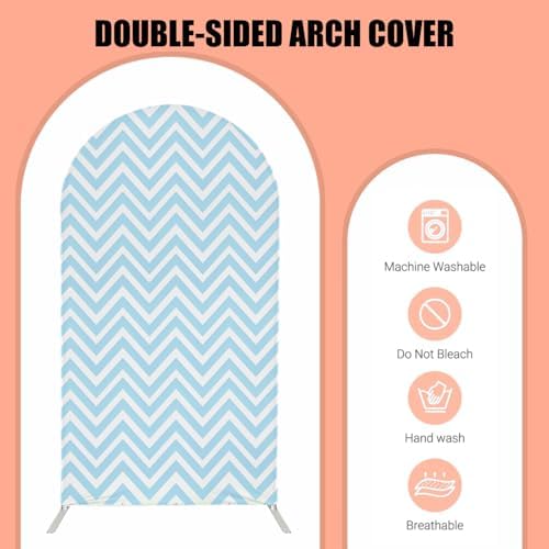 Blue Chevron Arch Backdrop Covers One-Sided Arched Frame Stand Stretchy Fabric Covers for Birthday Parties Baby Shower Wedding Arch Tablecloth Decor Props - Image 3