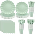 Newtay 350 Pcs Light Green Scalloped Paper Plates Shell Edge Disposable Tableware Cocktail Napkins Cups Plastic Spoons Forks Knives for Wedding Baby Shower Picnic Birthday Party Supply for 50 Guests by Newtay