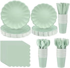Newtay 350 Pcs Light Green Scalloped Paper Plates Shell Edge Disposable Tableware Cocktail Napkins Cups Plastic Spoons Forks Knives for Wedding Baby Shower Picnic Birthday Party Supply for 50 Guests by Newtay