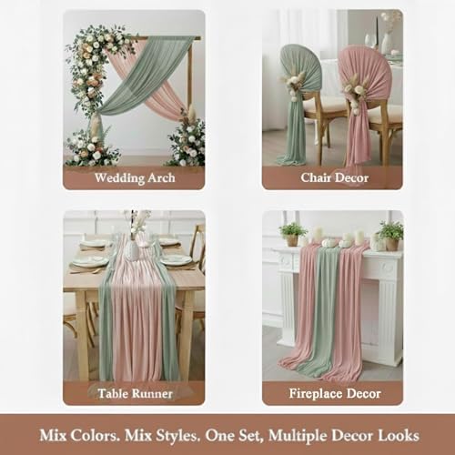 Cheesecloth Table Runner 6 Pack Sage Green and Dusty Pink, Boho Gauze Table Runner 10Ft 120 Inches Long for Wedding Decor, Party & Home Table Decoration - Image 5