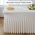 6 Pack Beige Spandex Tablecloths for 6 Foot Rectangle Tables, Wrinkle Free Stretchy Table Cloths 6ft Fitted Table Cover DeskSkirt for Weddings Birthday Party Banquet Baby Shower - Image 2