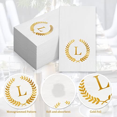 200 Pack Monogrammed Disposable Napkins Gold Foil Letter L Guest Napkins Initial Disposable Hand Paper Towels for Wedding Engagement Baby Shower Party Home Kitchen Bathroom Dinner Decorative Towels - Image 4