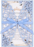 50PCS Blue Customizable Wedding Invitations with Envelopes and RSVP Cards by Mabbcoo