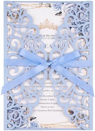 50PCS Blue Customizable Wedding Invitations with Envelopes and RSVP Cards by Mabbcoo