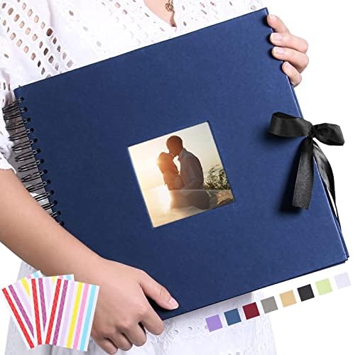 Vienrose Scrapbook Photo Album with Corner Stickers 12x12 inches DIY with Cover Photo Pocket 80 Pages Silk Ribbon Hardcover Album for Guest Book Wedding Baby Shower Christmas Navyblue by Vienrose